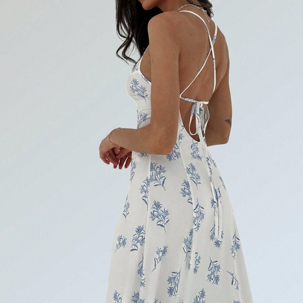 Multicolor Boho Women's Asymmetrical Hem Printed Spaghetti-Strap Dress - Picture 6 of 6